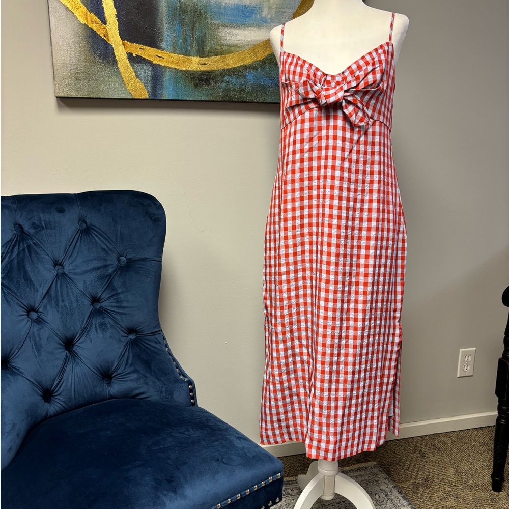 J. Crew Red and White Gingham Maxi Dress